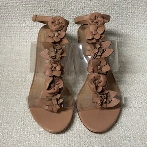 Tory Burch floral clear top nude heel sandals Sz 8